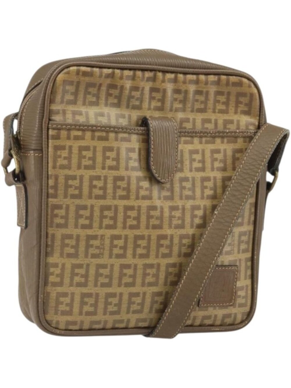 FENDI Zucchino Canvas Shoulder Bag Coated Canvas Brown